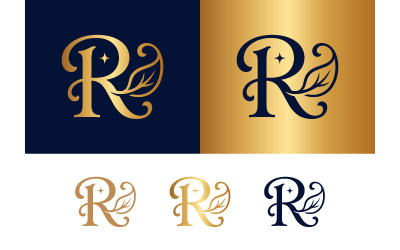 Elegant letter r logo with leaf and star.