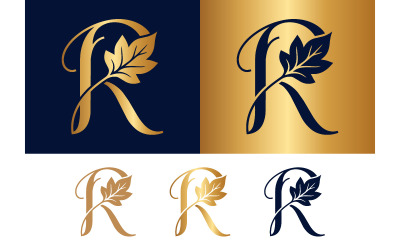 Elegant R letter with leaf accent for design.