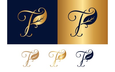 Elegant T monogram with leaf and swirls.
