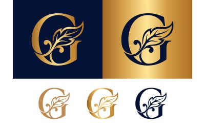 Letter g with leaf accent for nature logos.