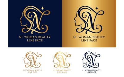 Letter n logo with woman face and flourish.
