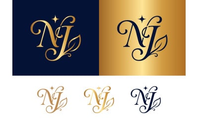 NJ intertwined monogram with leaf and star design.