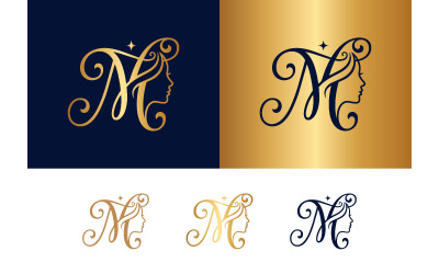 Ornate letter m with woman profile for salon.