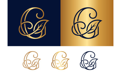Stylized G letter with leaf and curl embellishments.
