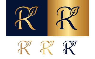Black capital letter r with leaf for branding.