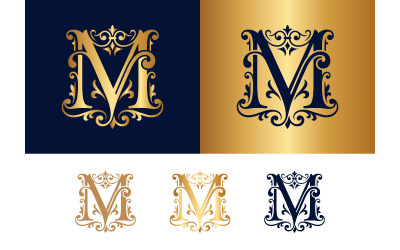 Bold letter M monogram with ornate decorative border.