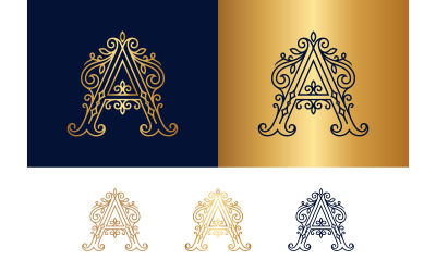 Decorative letter A monogram with swirls and floral motif.