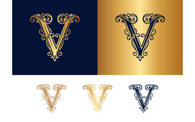 Decorative letter v flourish vintage alphabet design.