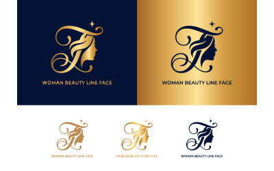 Elegant T monogram with woman face silhouette.