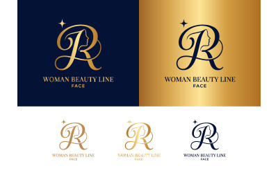Letter r with woman face logo for beauty line business.