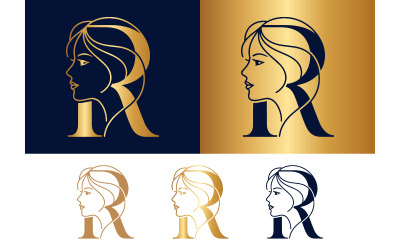 Letter R with woman face profile logo.