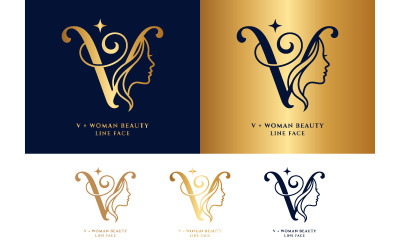 Letter V woman beauty line face logo.