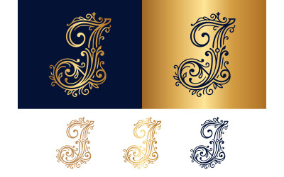 Ornate letter j flourish vintage alphabet design.