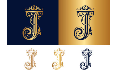 Ornate letter j with crown flourish vintage.