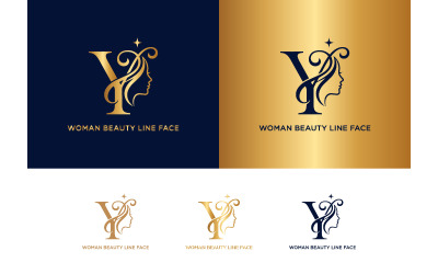 Woman beauty line face letter y logo design.