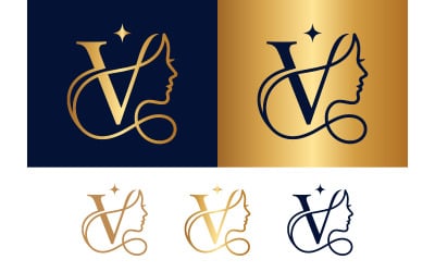 Woman beauty logo design initial letter V.
