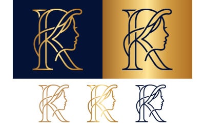 Elegant K monogram with woman profile art.