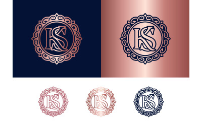 Monogram ks emblem circular frame for luxury branding.