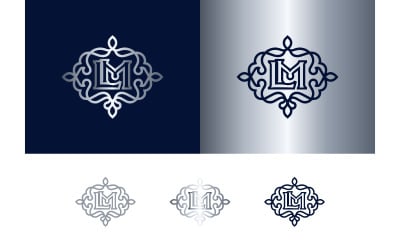 Elegant lm monogram enclosed in flourish frame.