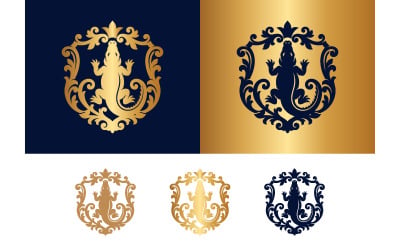 Alligator silhouette ornamental frame logo.