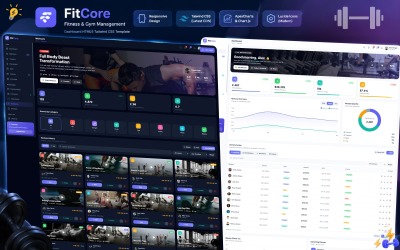 FitCore - 健身房管理仪表盘 HTML5 Tailwind CSS 模板