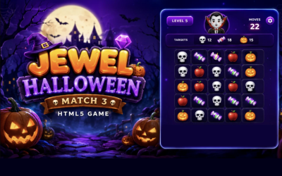 Jewel Halloween - HTML5 logická hra typu spoj 3