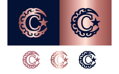 Yıldız ve hilal motifleriyle süslenmiş, C harfi şeklinde monogram tasarımı.
