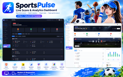 SportsPulse - Tableau de bord de scores et d&amp;#39;analyses sportives en direct - Modèle HTML5 Tailwind CSS