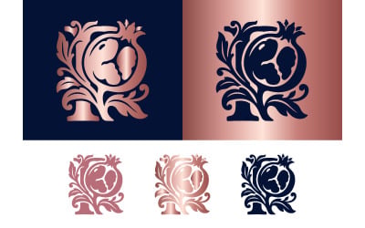 Pomegranate letter decorative element vector art.