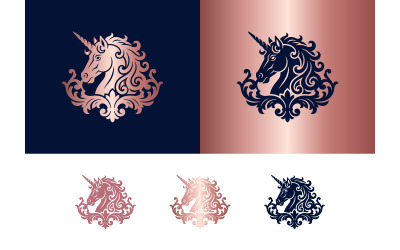 Silhouette noire d&amp;#39;une tête de licorne ornée de motifs.
