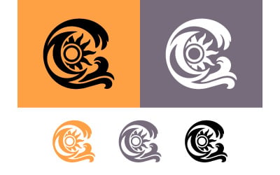 Wave and sun logo with abstract curl design.
