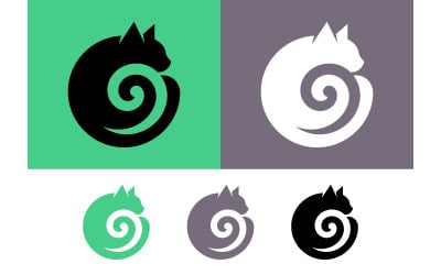 Curled cat with spiral tail logo design.