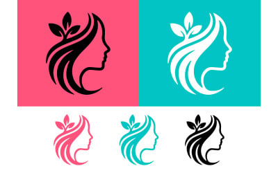 Woman profile logo pink teal background variations.