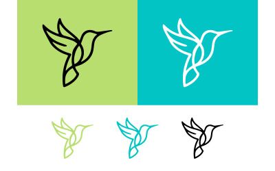 Logo a forma di colibrì su sfondo verde acqua.