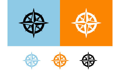 Kompasroossymbolen in zwart, wit, blauw en oranje.