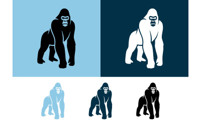 Icone di gorilla in piedi di diversi colori per loghi.