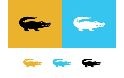 Zwarte alligator op een gouden en witte achtergrond op een blauwe achtergrond.