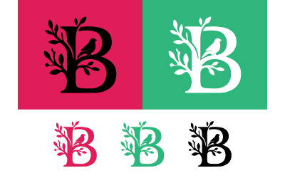 Monogram B met logo-ontwerp van een vogel en een boom.