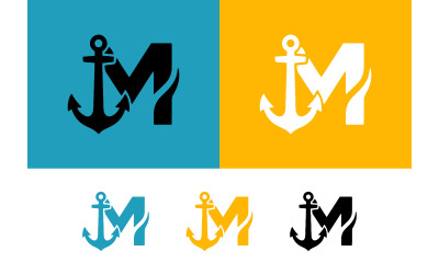 Logo en forme de lettre M avec un motif d&amp;#39;ancre et de flamme.