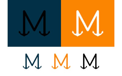 Logo en forme de lettre M avec un motif d&amp;#39;ancres descendantes.