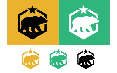 Bear emblem with star and shield logo.