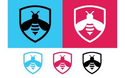 Bee emblem shield logo design blue pink.
