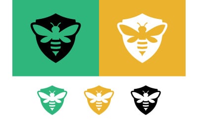Bee emblem shield logo design green yellow.