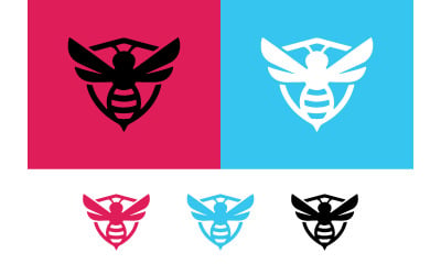 Bee emblem shield logo design pink blue.