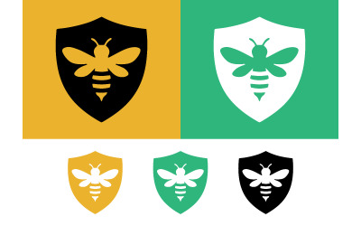 Bee emblem shield logo design yellow green.
