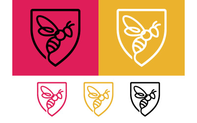 Bee emblem with shield pink yellow background.