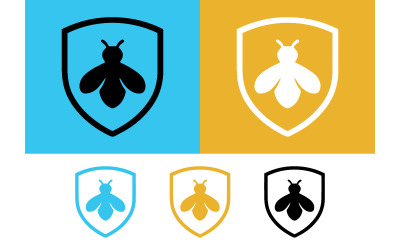 Bee shield logo black white and blue design.