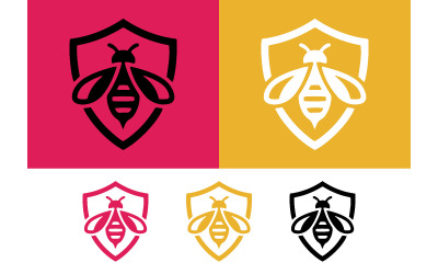 Geometric bee shield logo black yellow and green.