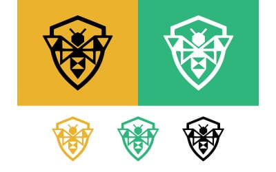 Geometric bee shield logo yellow green background.
