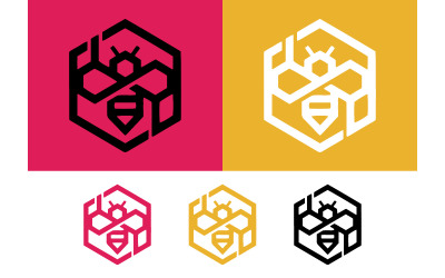 Hexagonal bee logo pink yellow background.